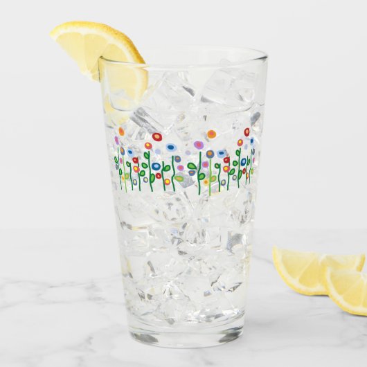 カラフルかわいらし芸術品を気取った縁どフラワー タンブラーグラス (アイス正面)
