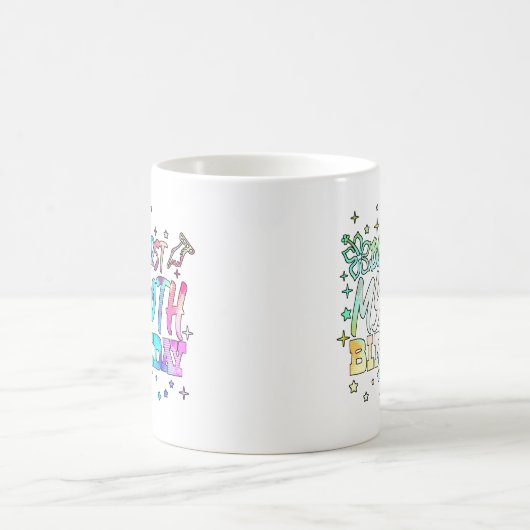 カラフルが最初の私の70歳の誕生日のストライプ文字 コーヒーマグカップ (中央)