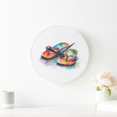 カラフルが水色でビーチに浮く ラージ壁時計 (ホーム)