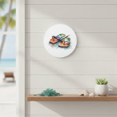 カラフルが水色でビーチに浮く ラージ壁時計