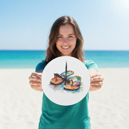 カラフルが水色でビーチに浮く ラージ壁時計