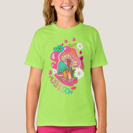 カラフルきのこの可愛いTシャツ Tシャツ (正面)
