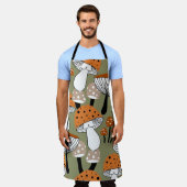 カラフルきのこヴィンテージハンドスケッチ エプロン (着用した状態)