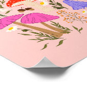 カラフルきのこ及び野草イラストレーション ポスター (角)