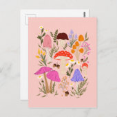 カラフルきのこ及び野草イラストレーション ポストカード (正面/裏面)