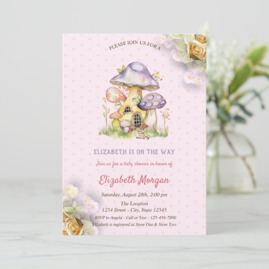 カラフルきのこ金ゴールドバラ水玉模様 招待状 (スタンド正面)