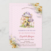 カラフルきのこ金ゴールドバラ水玉模様 招待状 (正面/裏面)