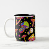 カラフルきのこ:素晴らしい魔法植物パターン ツートーンマグカップ (左)