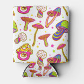 カラフルきのこ:素晴らしい魔法植物パターン 缶クーラー (正面)