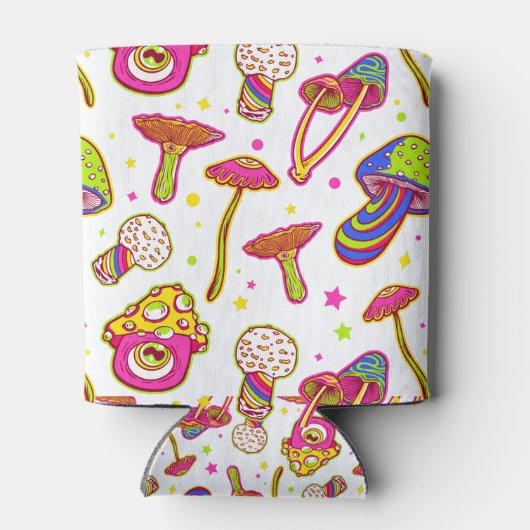 カラフルきのこ：素晴らしい魔法植物パターン 缶クーラー (裏面)