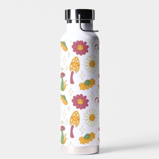 カラフルきのこ、虹、デイジー模様 ウォーターボトル (左面)
