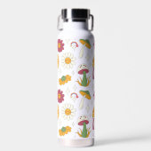 カラフルきのこ、虹、デイジー模様 ウォーターボトル (正面)