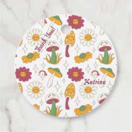 カラフルきのこ、虹、デイジー模様 フェイバータグ