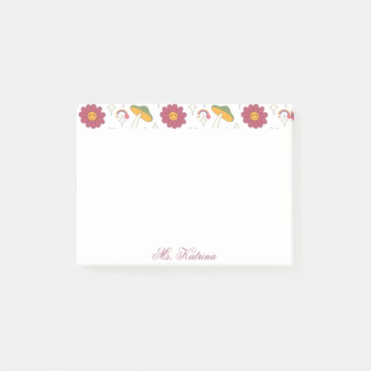 カラフルきのこ、虹、デイジー模様 ポストイット (正面)