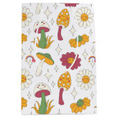 カラフルきのこ、虹、デイジー模様 ミディアムペーパーバッグ (正面)