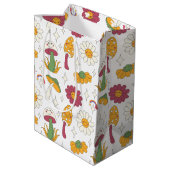 カラフルきのこ、虹、デイジー模様 ミディアムペーパーバッグ (裏面アングル)