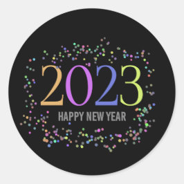 カラフルきらめくきらめく2023年新年 ラウンドシール