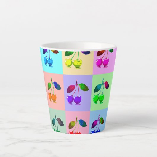 カラフルさくらんぼ – アポップ・アートのート カフェラテマグ (正面)