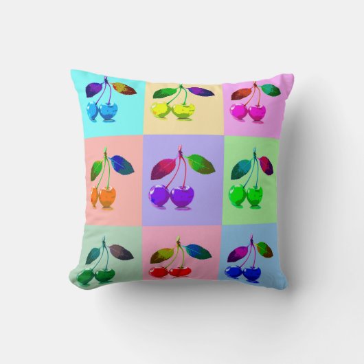 カラフルさくらんぼ – アポップ・アートのート クッション (正面)