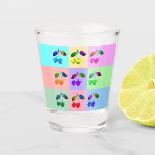 カラフルさくらんぼ – アポップ・アートのート ショットグラス (正面)