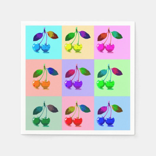 カラフルさくらんぼ – アポップ・アートのート スタンダードカクテルナプキン (正面)