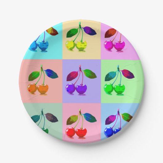カラフルさくらんぼ – アポップ・アートのート ペーパープレート (正面)