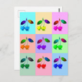 カラフルさくらんぼ – アポップ・アートのート ポストカード (正面/裏面)