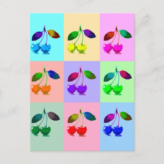 カラフルさくらんぼ – アポップ・アートのート ポストカード (正面)