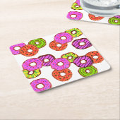 カラフルすり付きドーナツふりかけドーナツ スクエアペーパーコースター (アングル)