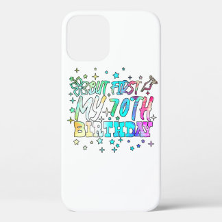 カラフルだが最初の70歳の誕生日ストライプ文字 iPhone 12ケース