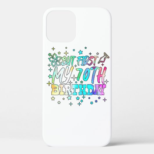 カラフルだが最初の70歳の誕生日ストライプ文字 Case-Mate iPhoneケース (裏面)