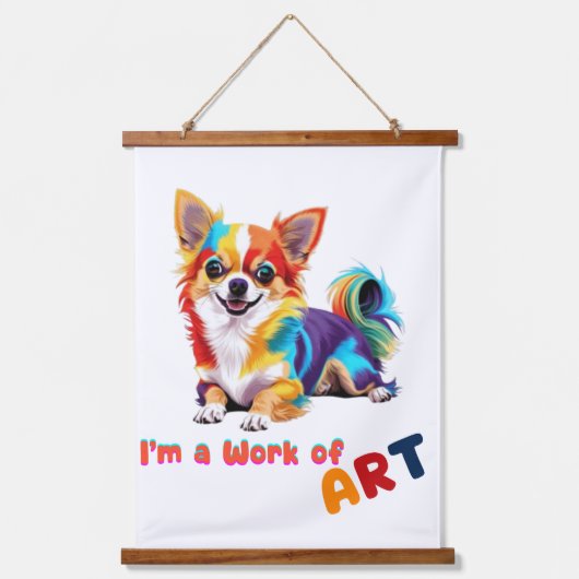 カラフルちわよくはしゃぐは私は芸術作品だ 吊り下げ型タペストリー (正面)