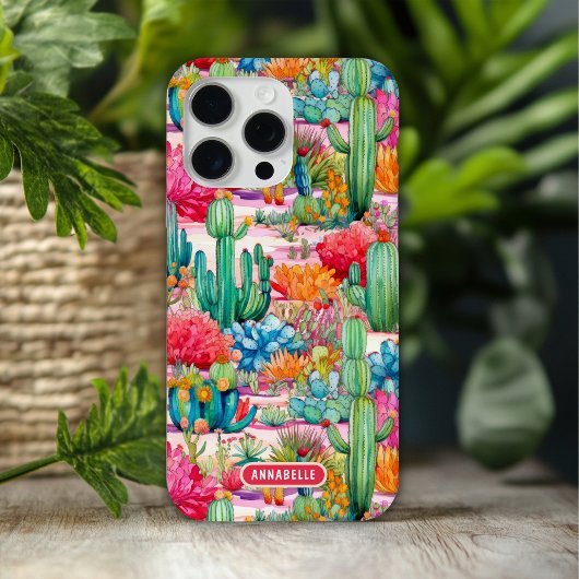 カラフルでおしゃれなサボテンの花の名前入り Case-Mate iPhoneケース