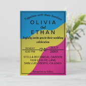 カラフルでおしゃれな抽象的なミニマルウェディング招待状 招待状 (スタンド正面)