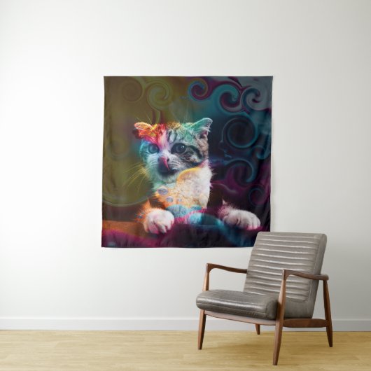 カラフルでおしゃれな猫のイラスト タペストリー (インサイチュ)