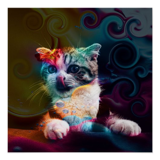 カラフルでおしゃれな猫のイラスト ポスター (正面)