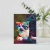 カラフルでおしゃれな猫の芸術 ポストカード (スタンド正面)