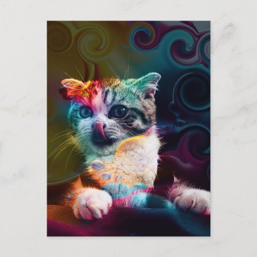 カラフルでおしゃれな猫の芸術 ポストカード (正面)