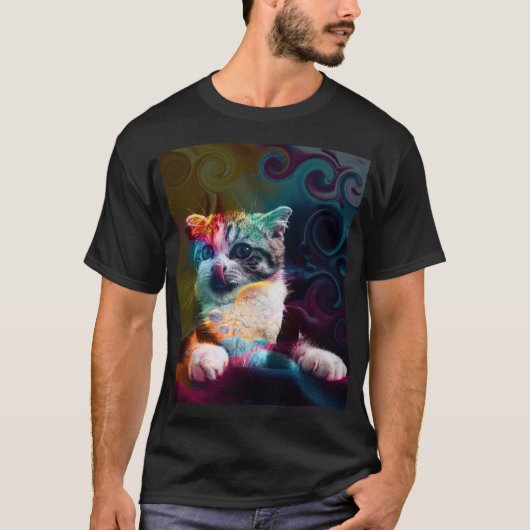 カラフルでおしゃれな猫の芸術 Tシャツ (正面)