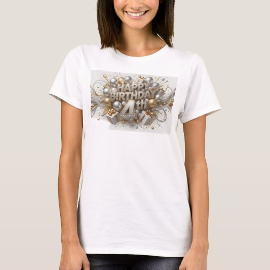 カラフルでおしゃれなHAPPY+BIRTHDAY+4TH+名言Tシャツ Tシャツ (正面)