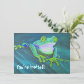 カラフルでおもしろいでファンキーなカエルの子供の誕生日の招待 招待状 (スタンド正面)
