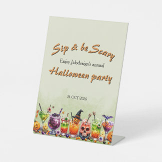 カラフルでおもしろい怖いカクテルを飲んでハロウィンパーティー 台座サイン
