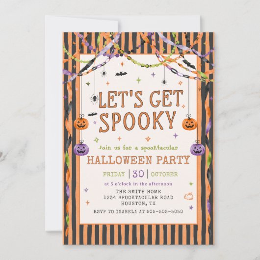 カラフルでお化けだらけのハロウィンパーティー 招待状 (正面)