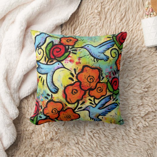 カラフルでお洒落なハチドリの野性生物動物 クッション (ブランケット)