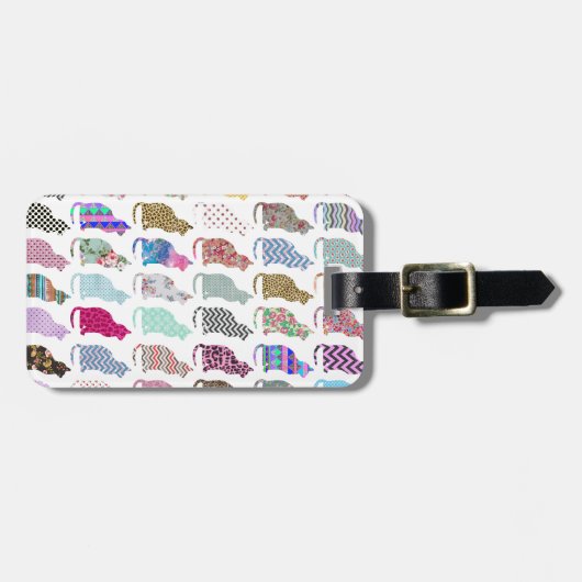 カラフルでお洒落な猫のシェブロンのジグザグパターン ラゲッジタグ (正面横)