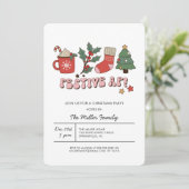 カラフルでお祭り気分満載のレトロなクリスマスパーティーへの招待状 招待状 (スタンド正面)