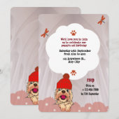 カラフルでかわいいイラストの犬の誕生日 招待状 (正面/裏面)