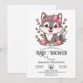 カラフルでかわいいオオカミのベビーシャワー 招待状 (正面/裏面)