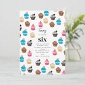カラフルでかわいいカップケーキのパターンキッズ誕生日パーティー 招待状 (スタンド正面)