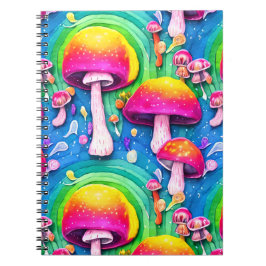 カラフルでかわいいキノコのシームレスパターン ノートブック